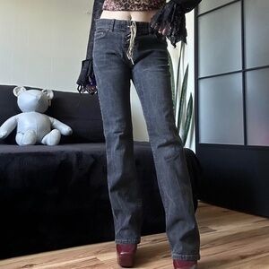 y2k 2000s Lace Up Dark Wash Denim Jeans